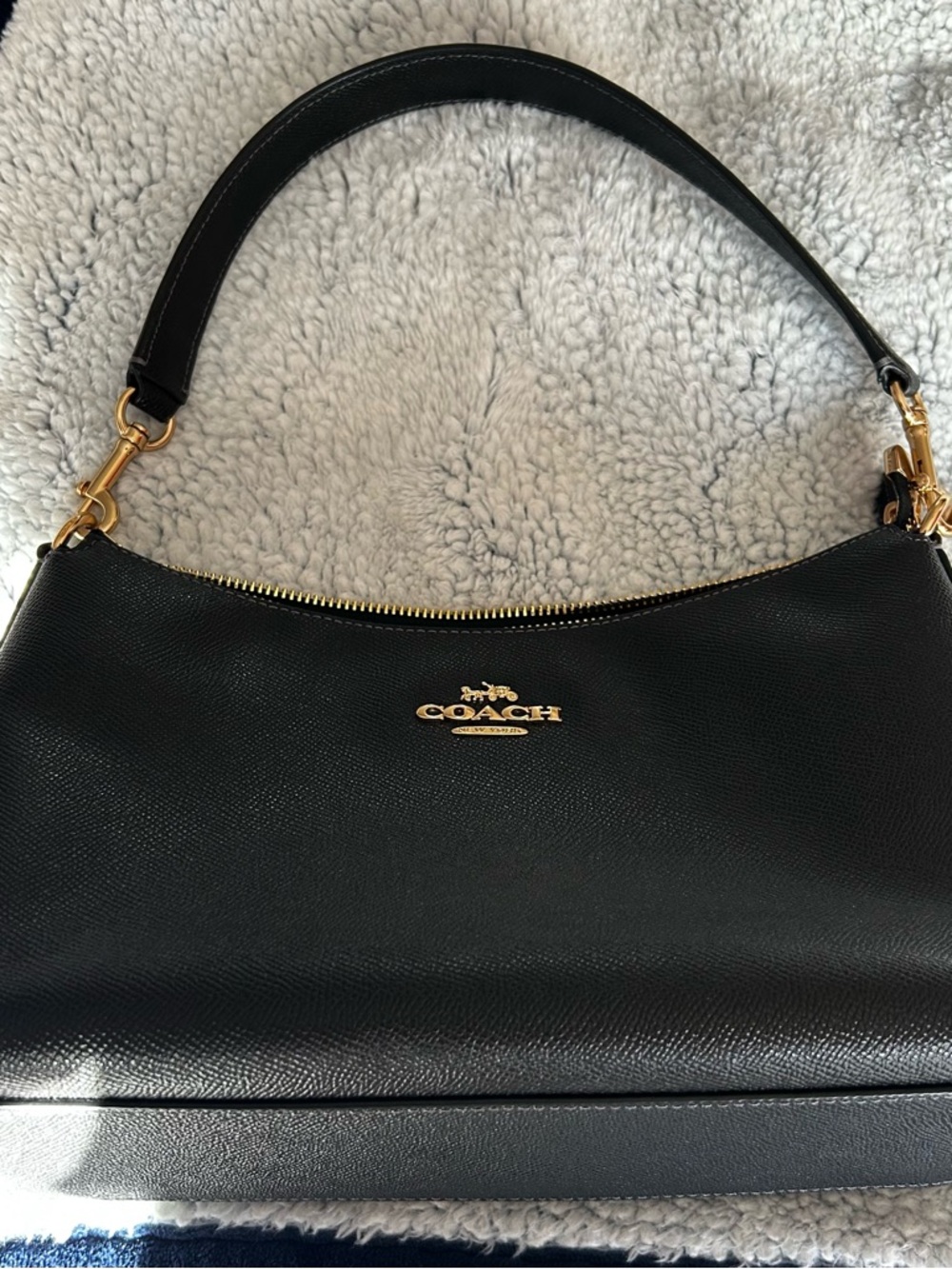 Coach Black Leather Shoulder Bag with Gold Hardware